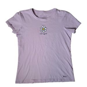 Life is Good Purple Daisy Spring Flower Cotton T Shirt-Women's Medium